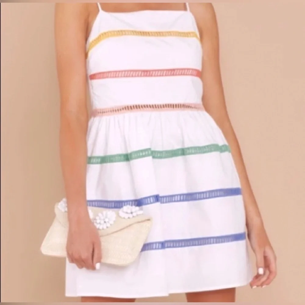 ENGLISH FACTORY Let's Go To Town White Multi Ladder Lace Dress Medium - Picture 2 of 8